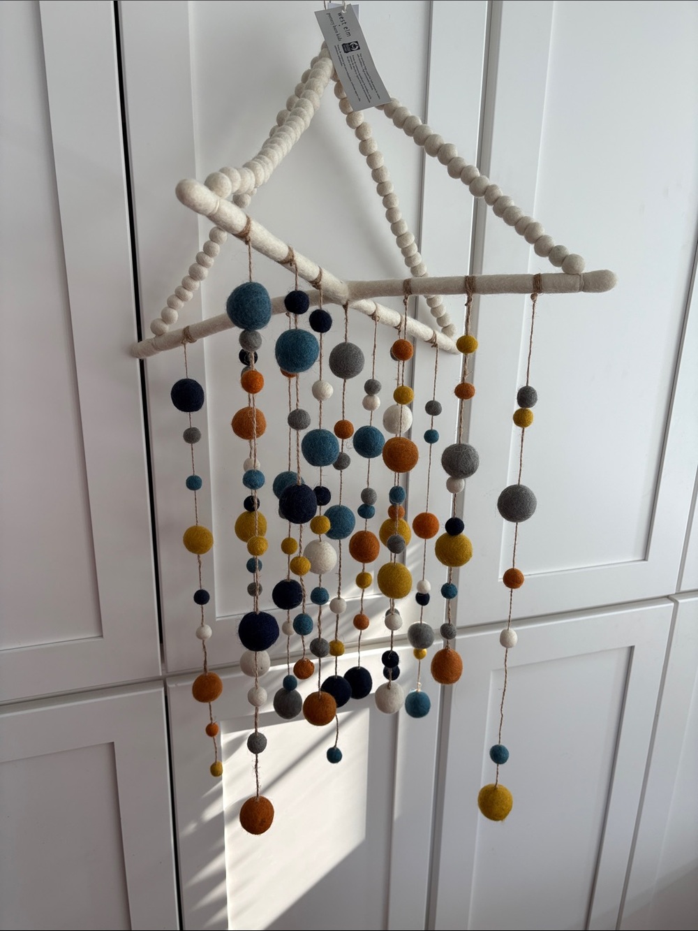 Pottery Barn Kids Felt Ball Mobile in Mustard, Navy, Teal, Gray, White